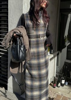 tailored collar no sleeve check OP / テーラード ノースリーブ チェックワンピース (フォグ) / 25AW /