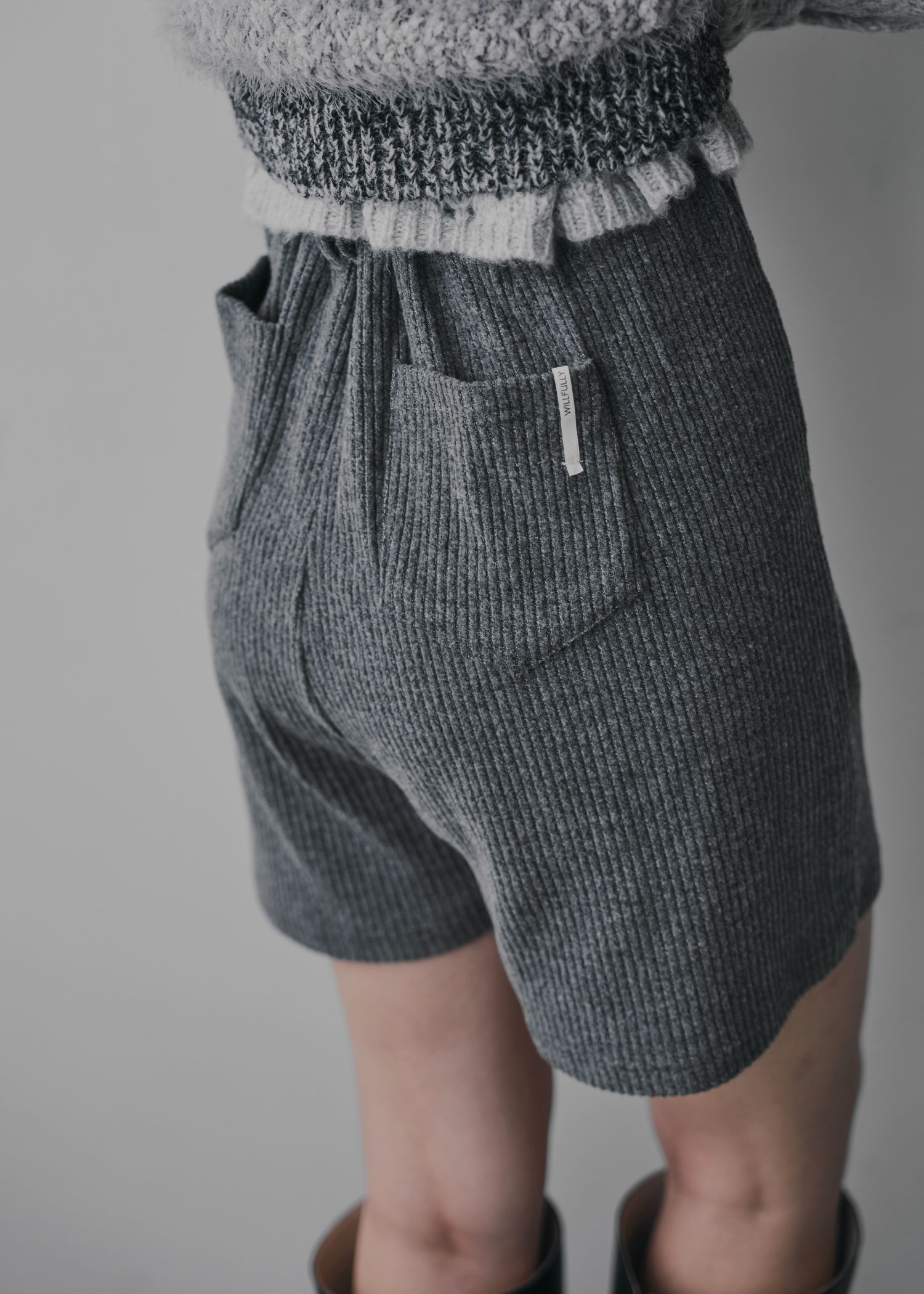 pocket piece name brushed rib S/PT / ブラッシュドリブショートパンツ (チャコール) / 25AW /