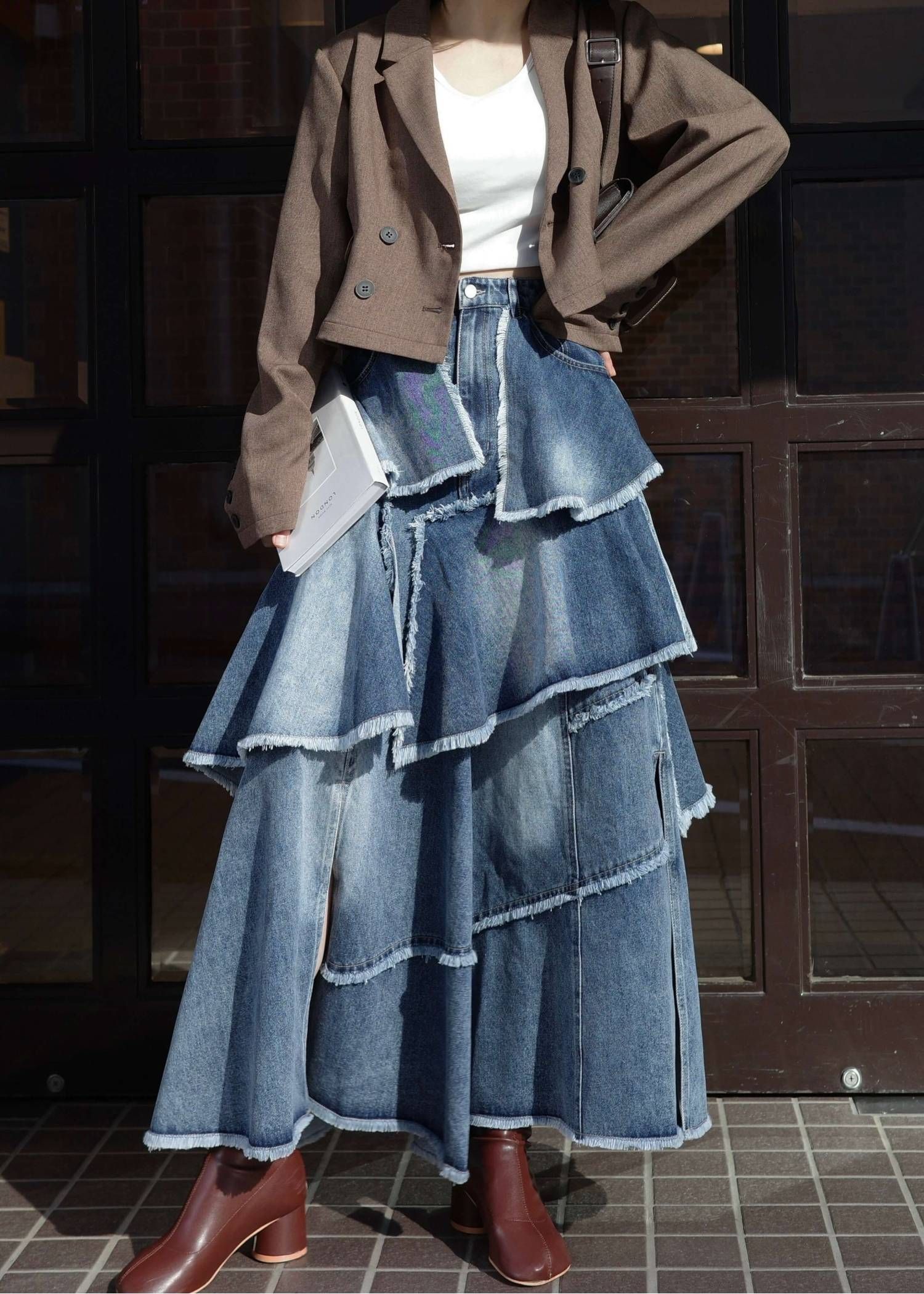 ランダム ティアードフリル デニムスカート (ブルー) random tiered frill denim SK (Blue) /  26SS