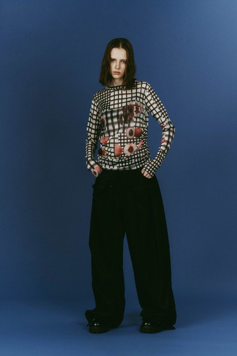 fruit-check print knit (Black) / フルーツチェックトップス (ブラック) / 26SS