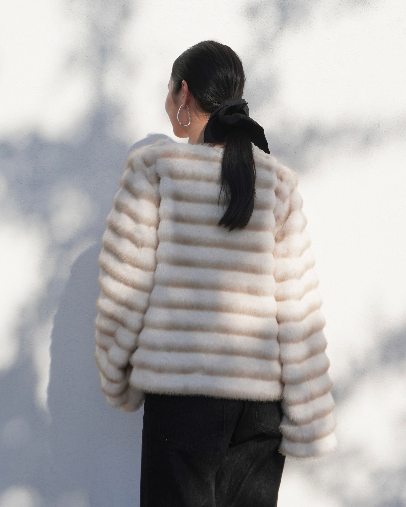 【25AW】Gradation Border Fur Jacket (アイボリー) / グラデーションボーダーファー ジャケット / エコファー / フェイクファー