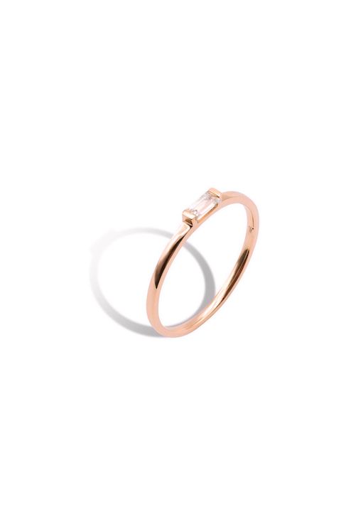SINGLE BAGUETTE MOISSANITE RING (PINKY) / シングル バゲット モアサナイト リング【ピンキー】K10/K18 (ピンクゴールド)