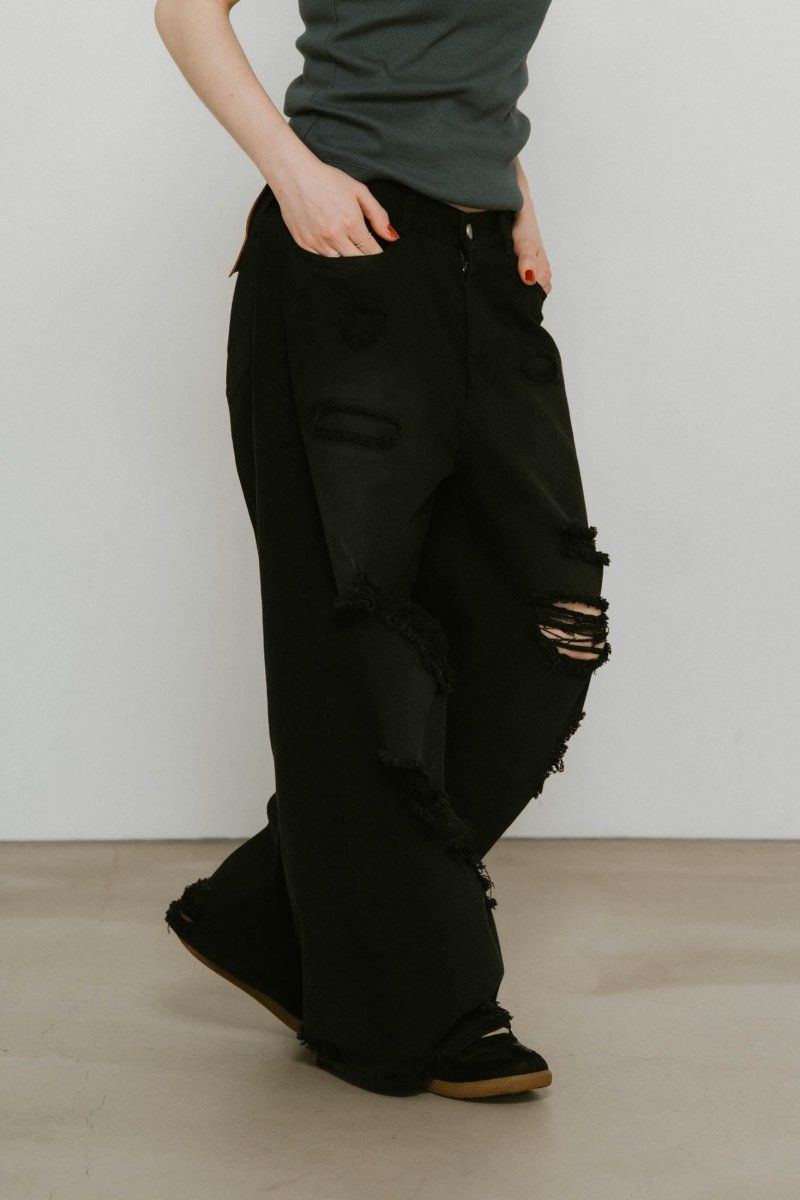 damage denim pants / ダメージ デニムパンツ (ブラックブラック) / 25SS