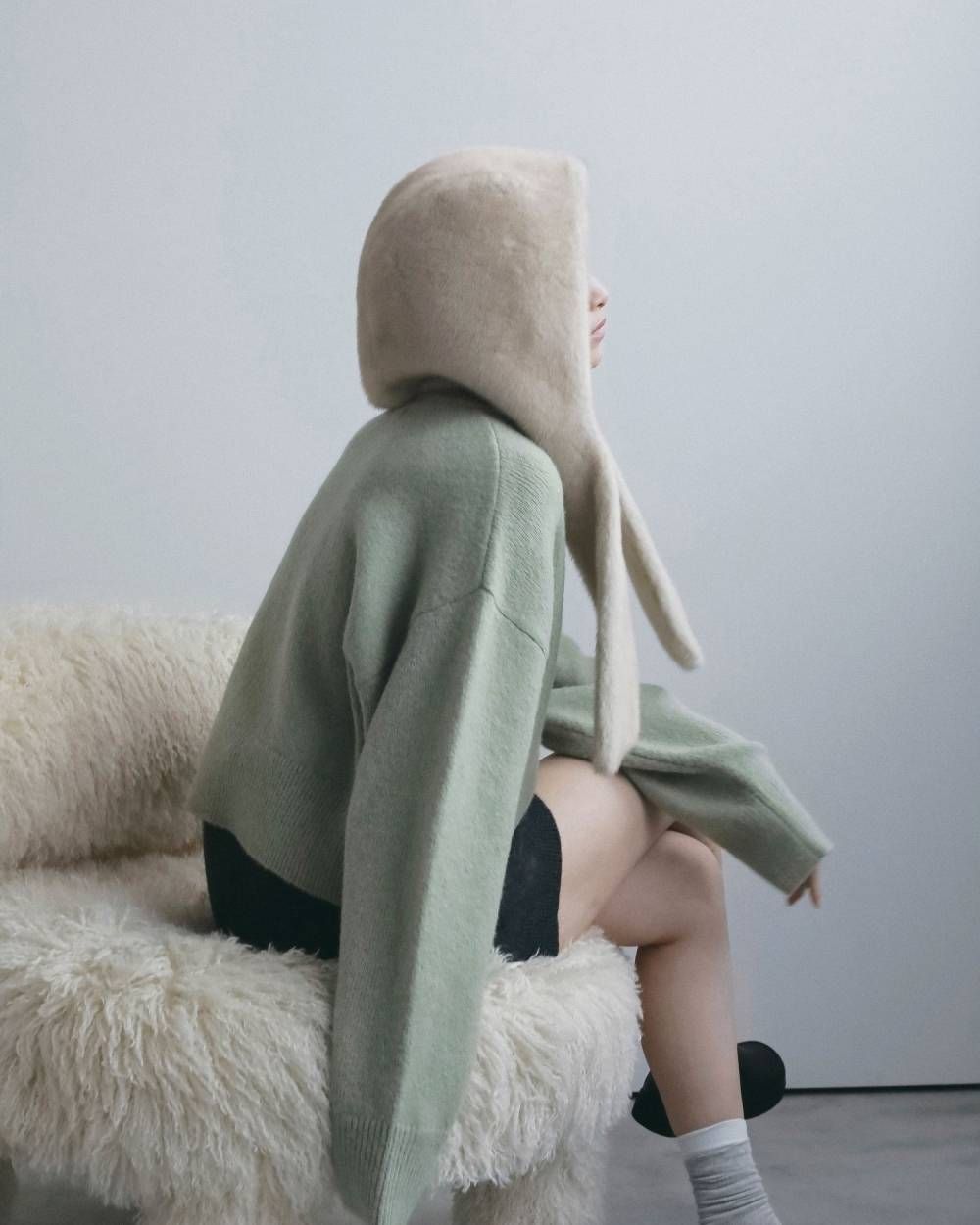 エコミンクファー フーディ (アイボリー) Eco Minkfur Hoodie (Ivory) / 26AW 【6月29日まで期間限定予約】