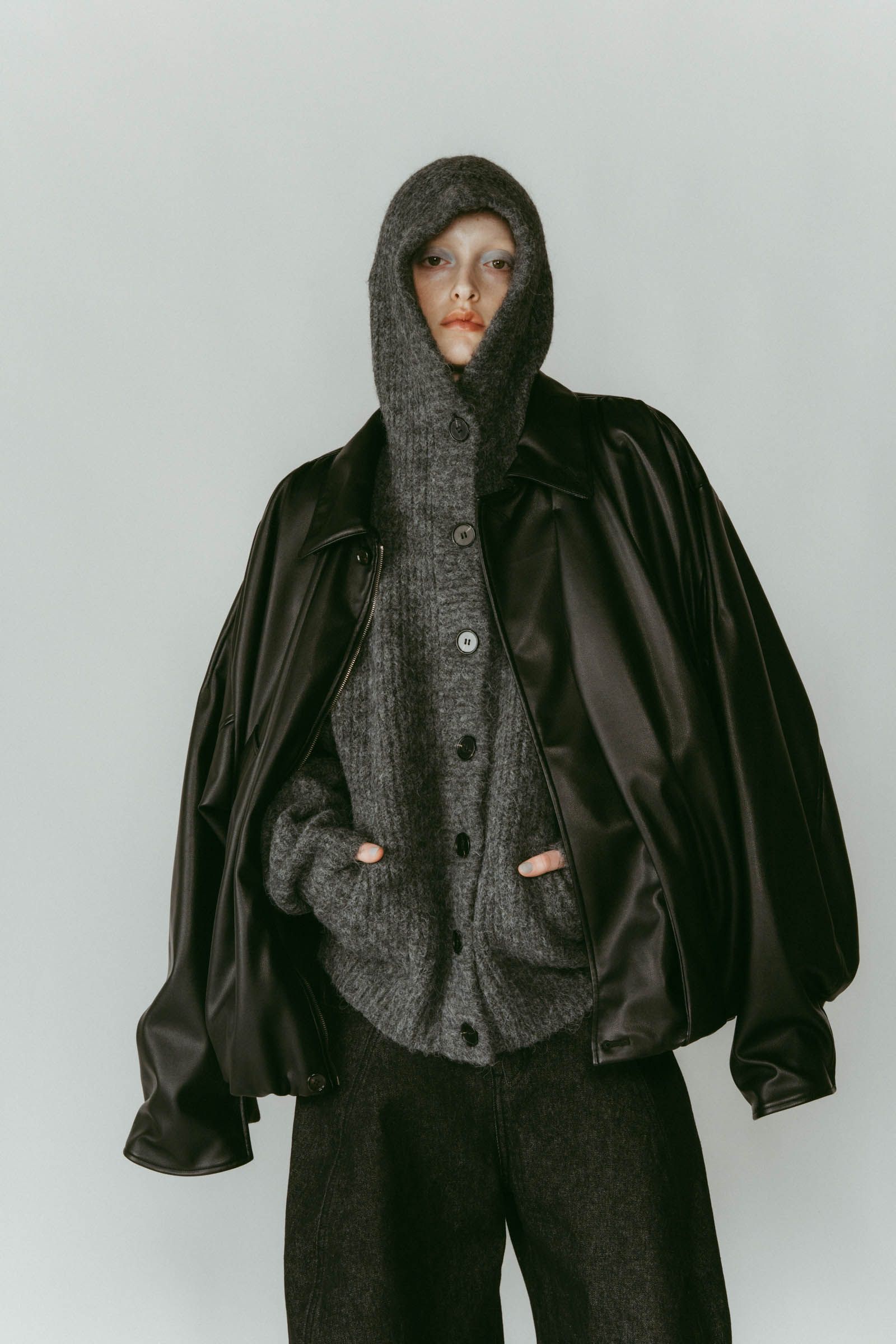 voluminous leather jacket(unisex) / ボリュームレザージャケットブルゾン (ブラック) / 25AW