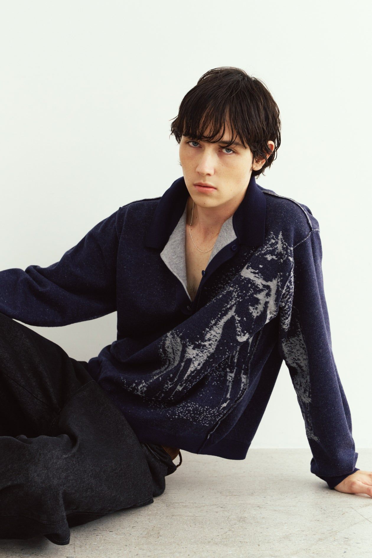 リバーシブル ジャガードポロニット (ネイビー) reversible jacquard polo knit(unisex) (Navy) / 26AW