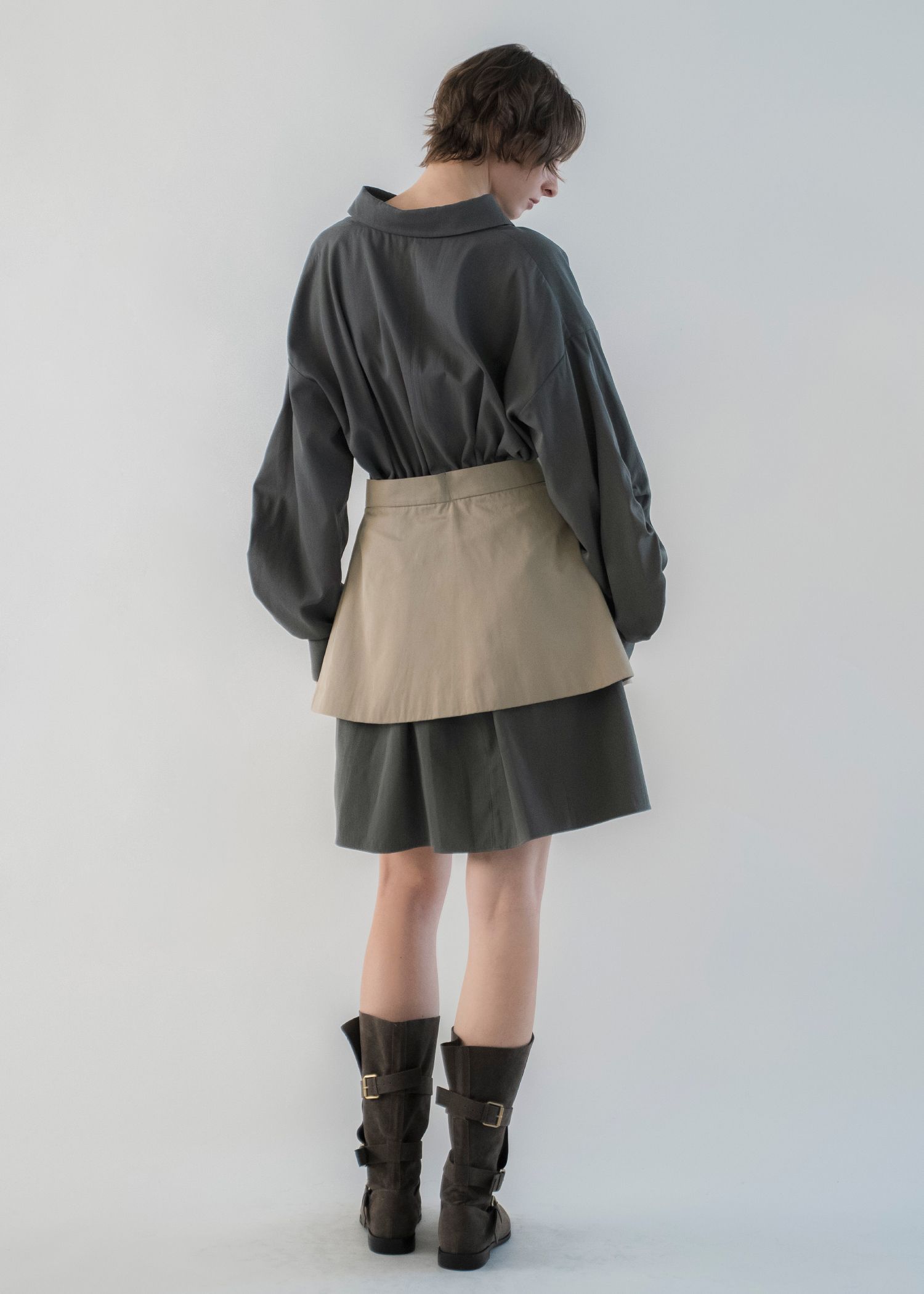 docking skirt layered like shirt OP / スカートレイヤード シャツワンピース (Mauve beige) / 26SS