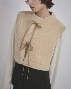 【先行予約】【26TH-15】ムートン調ボアショートベスト (ベージュ) Mouton Like Boa Short Vest (Beige) /  エコファー  /  フェイクファー 【受注期間6/14 23:59まで】