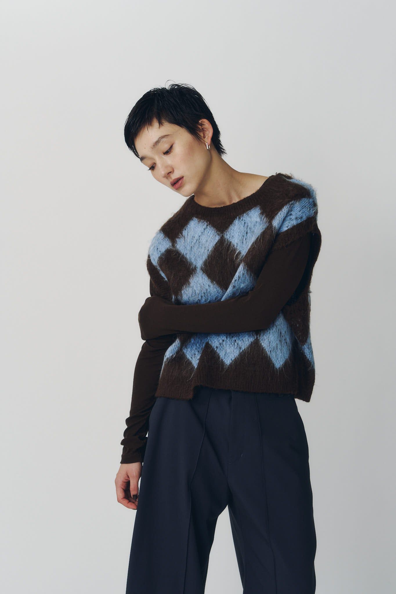 アーガイルニットベスト (ブラウン) argyle knit vest (Brown) / 26AW