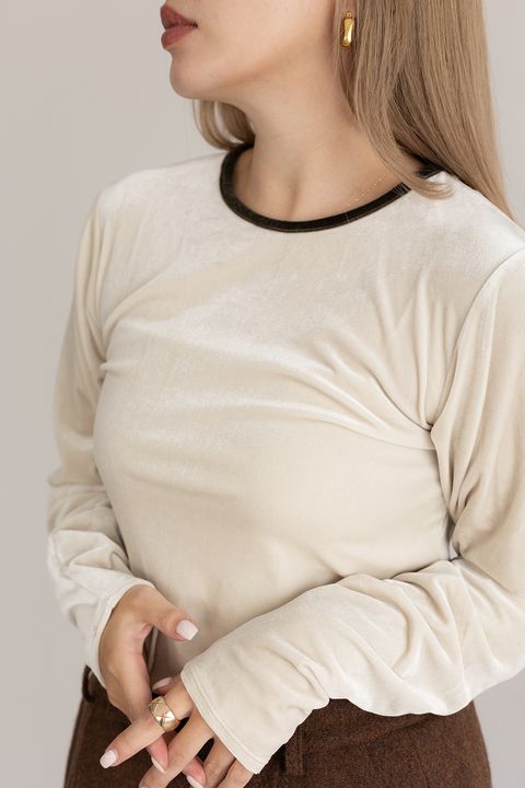 【25AW】Two-tone Velour Long Sleeve T-shirt / バイカラーベロアロンT (ベージュ)