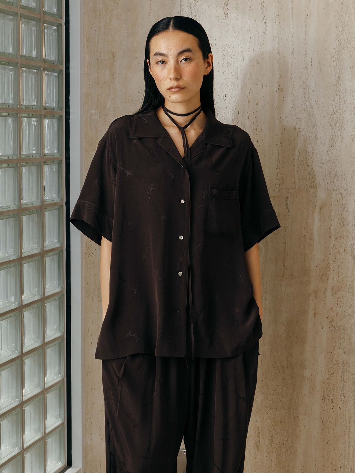サテンジャガードシャツ (ブラック) SATIN JQ SHIRTS (Black) /  26SS