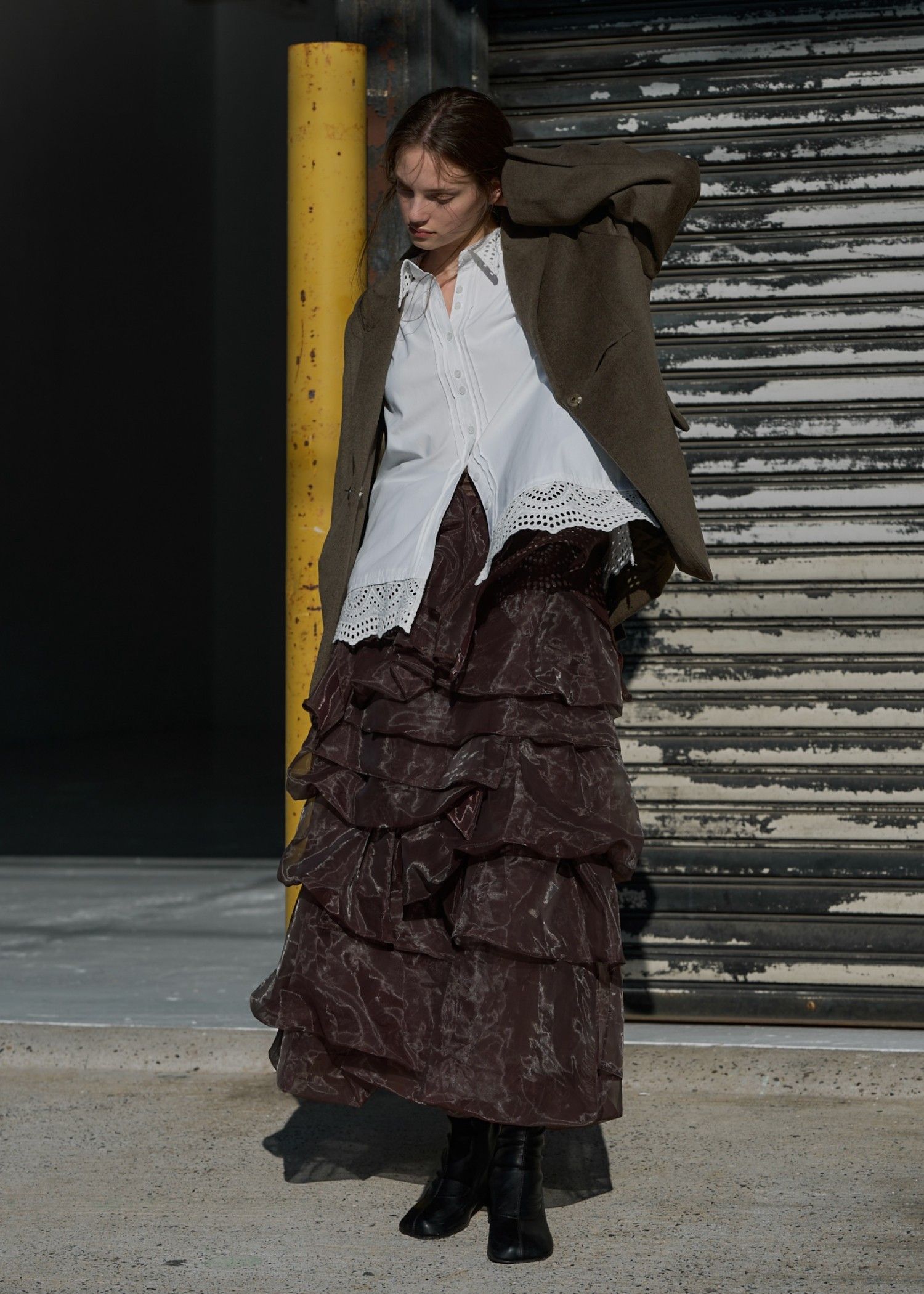 organdy random tiered pattern SK / オーガンジー ティアードスカート (ブラウン) / 25AW /