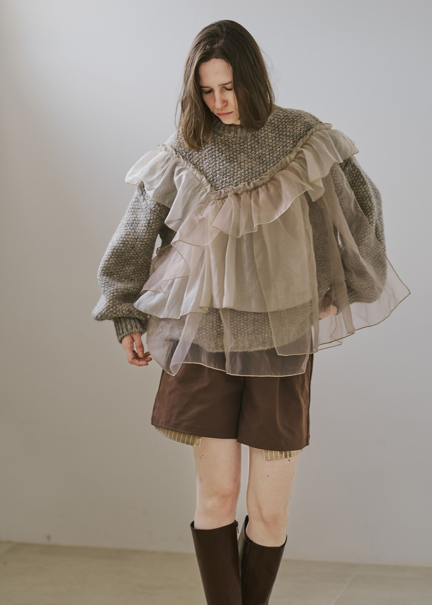 stripe pocket peep tuck chino S/PT / タックチノ ショートパンツ (ブラウン) / 25AW