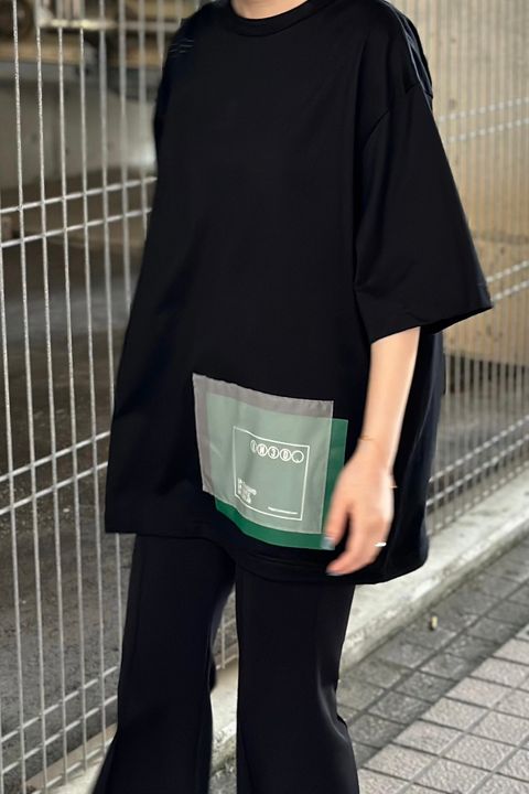 RECTANGLE LOGO TUCK T / レクタングルロゴタックTシャツ (ブラック) / オーバーサイズ