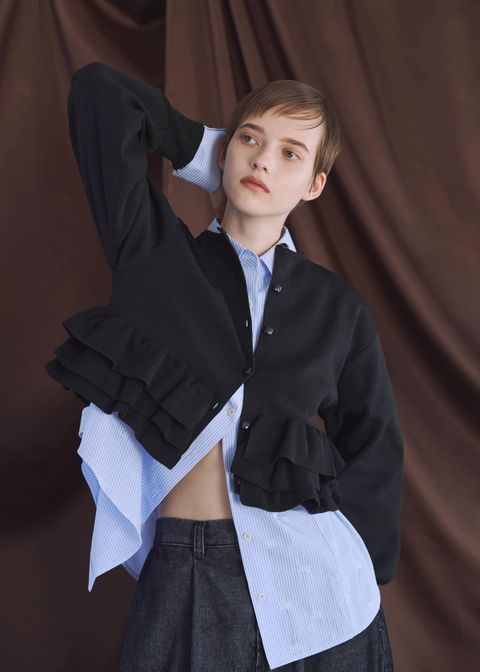 フリルニットカーディガン (ブラック) hem ruffle frill knit cardigan (Black) /  26SS