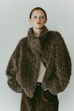 shaggy stand collar coat / シャギースタンドカラーコートブルゾン (グレー) / 25AW
