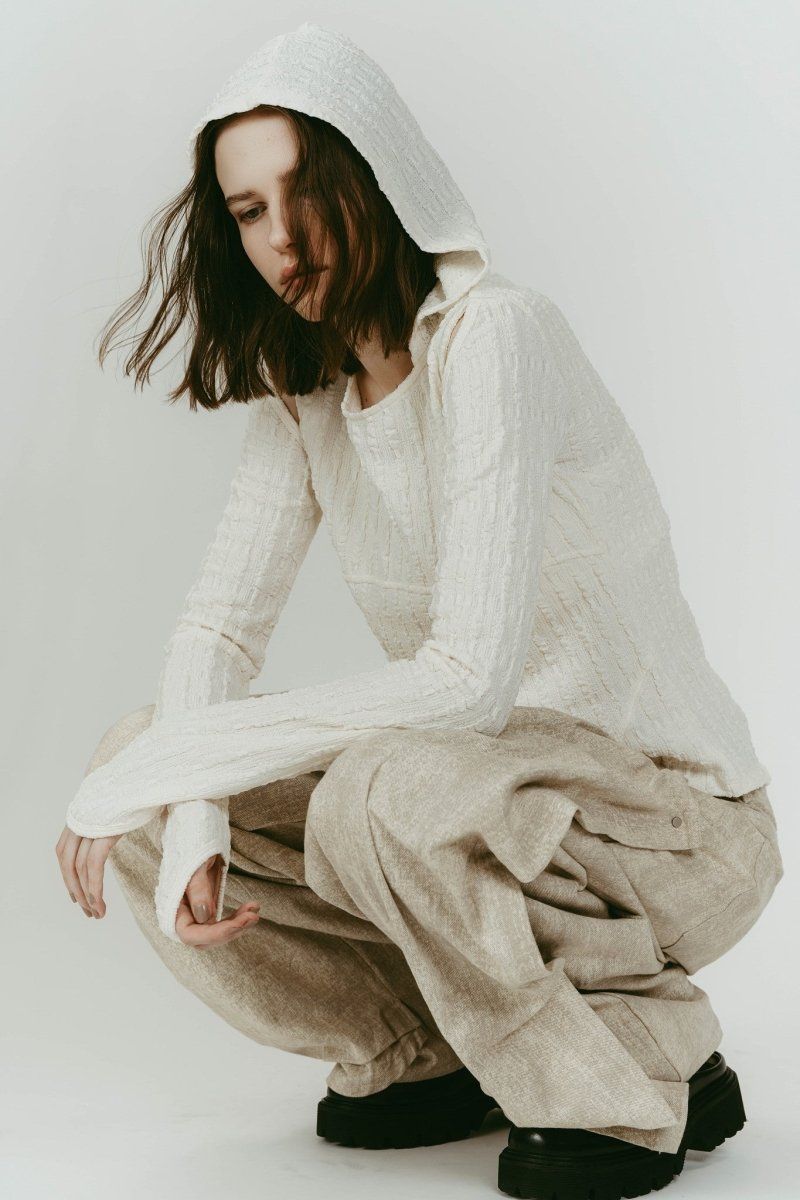 hooded jacquard top (White) / ジャガード フーディトップス (ホワイト) / 26SS
