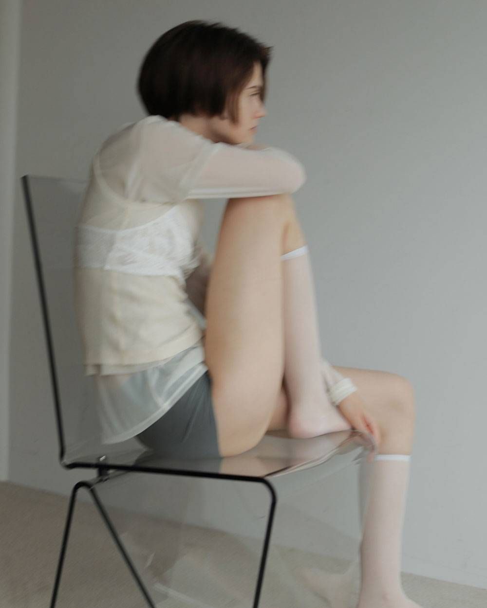 スリット シフォントップス (アイボリー) Slit Chiffon Tops (Ivory) / 27SS