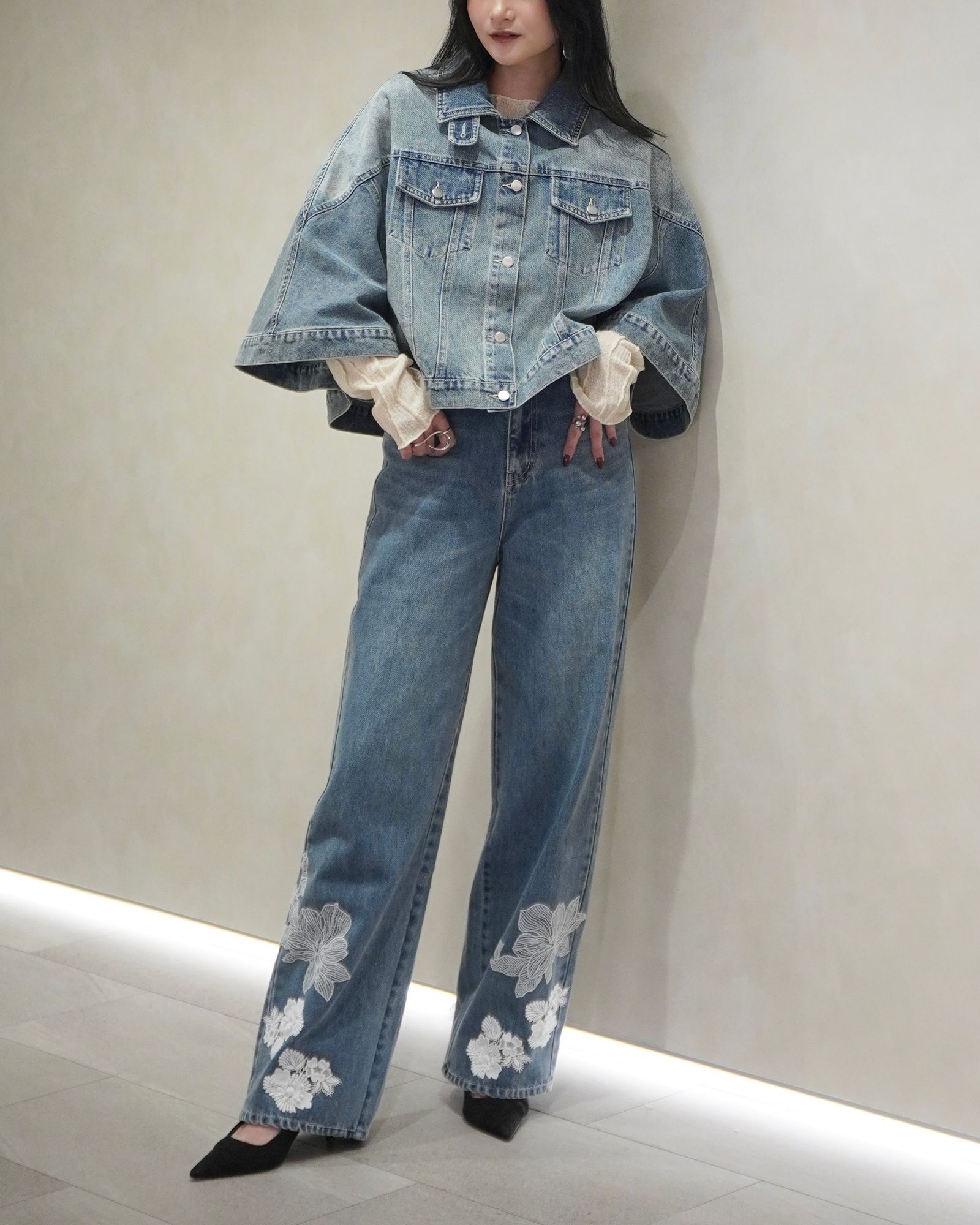 trucker detail denim poncho JK / トラッカー ポンチョ デニムジャケット (L/blue) / 26SS