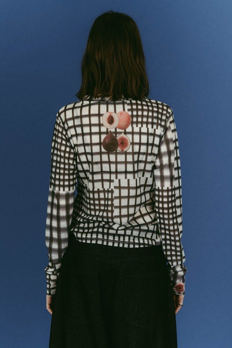fruit-check print knit (Black) / フルーツチェックトップス (ブラック) / 26SS