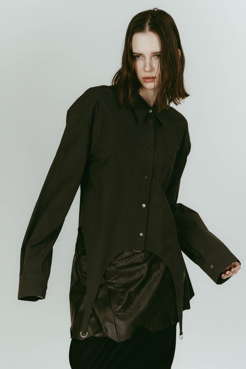 cut layered mid length skirt (Leatherblack) / レイヤード ミディアム丈スカート (レザーブラック) / 26SS