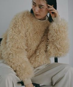 【25AW】2Way Fur×Knit Tops (クリーム) / 2ウェイファー×ニットトップス / エコファー / フェイクファー