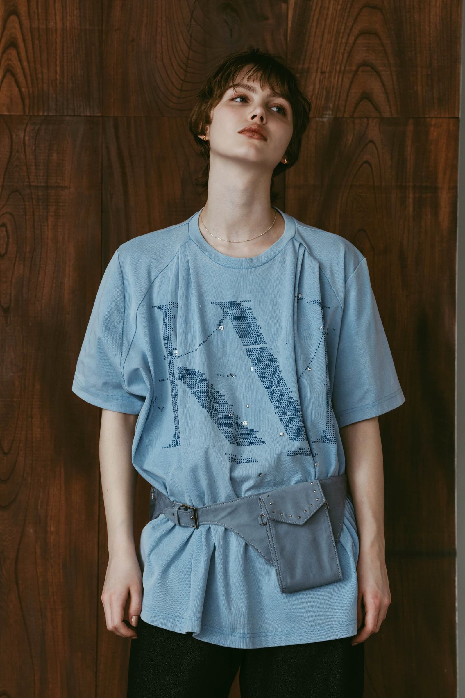 タック オーバーサイズTシャツ (ブルー) tuck detail oversized tee(unisex) (Blue) /  26SS