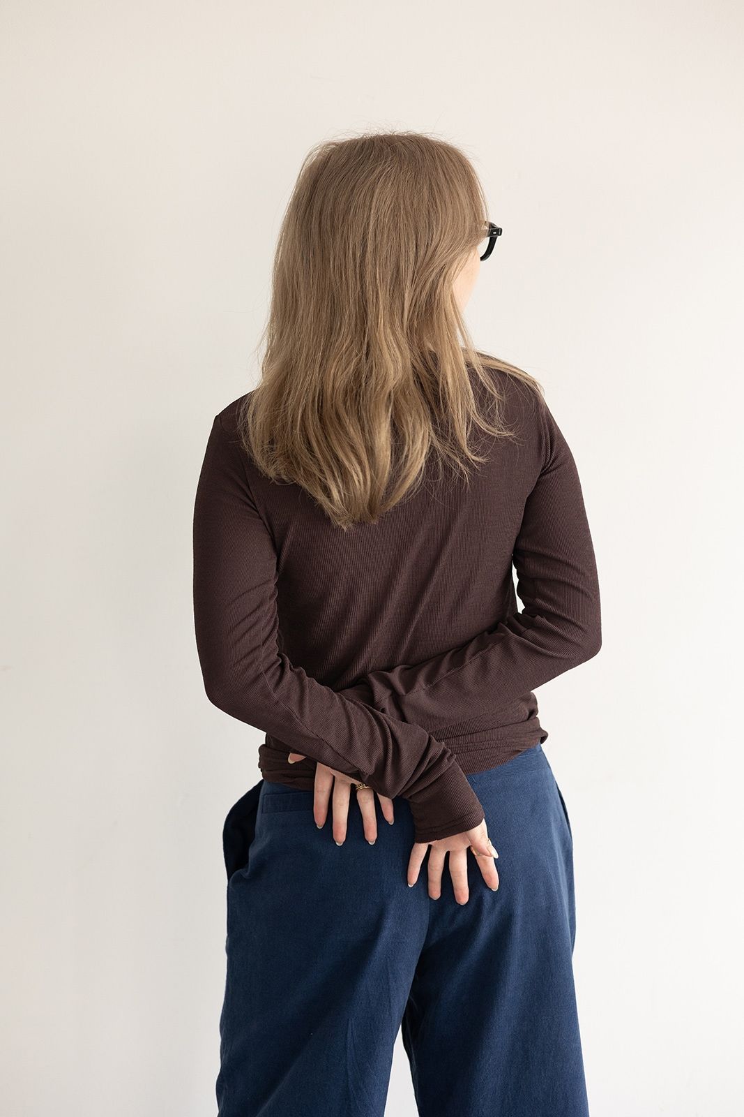 ヘンリーネックリブカットソートップス (バーガンディー)  Henley neck top (Burgundy) /  26SS