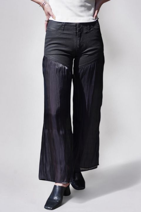 JEAN FLARE PANTS / デニムフレアパンツ (ブラックレザー) / レディース