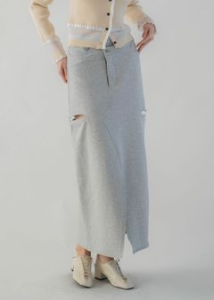 back bi color patchwork remake sweat SK / パッチワーク リメイク スウェットスカート (Heather gray) / 26SS