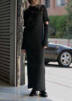 random rib removable sleeve knit OP / ランダムリブ ワンピースドレス (ブラック) / 25AW