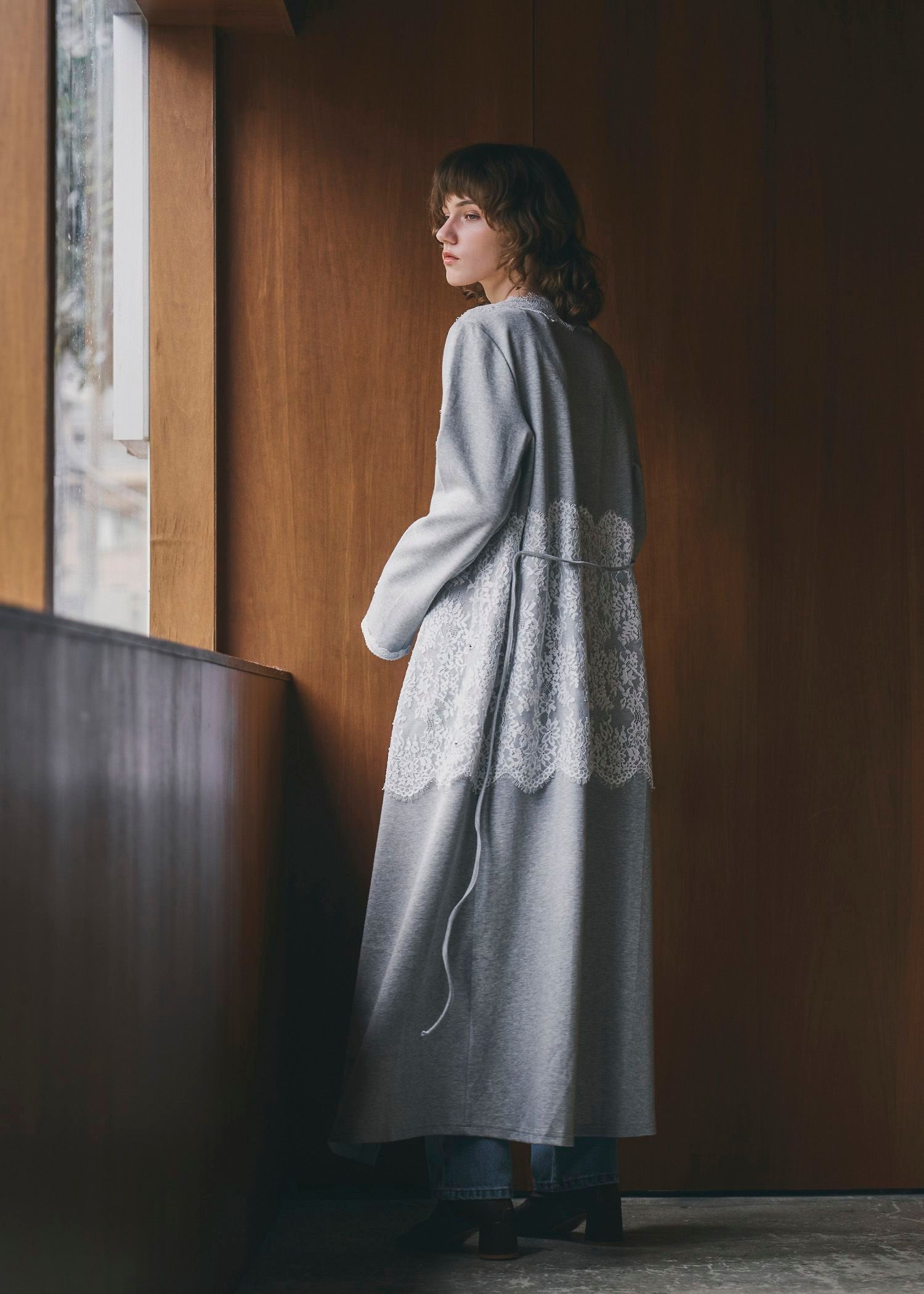 cachecoeur multi lace sweat OP / マルチレース スウェットワンピース (グレー) / 25AW