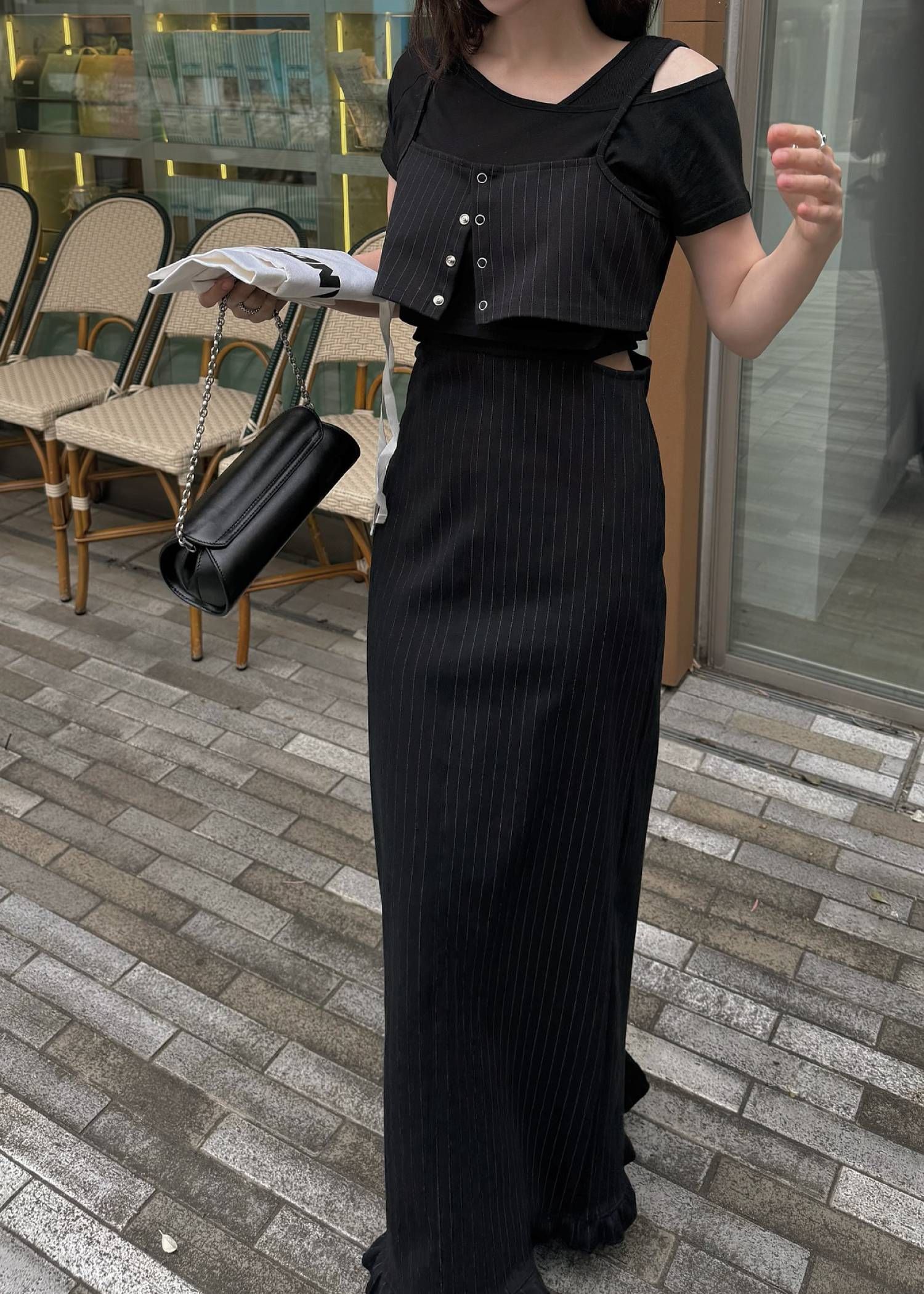 レイヤード3ピース ワンピース (ブラック) asymmetry layered 3 piece stripe OP (Black) /  26SS
