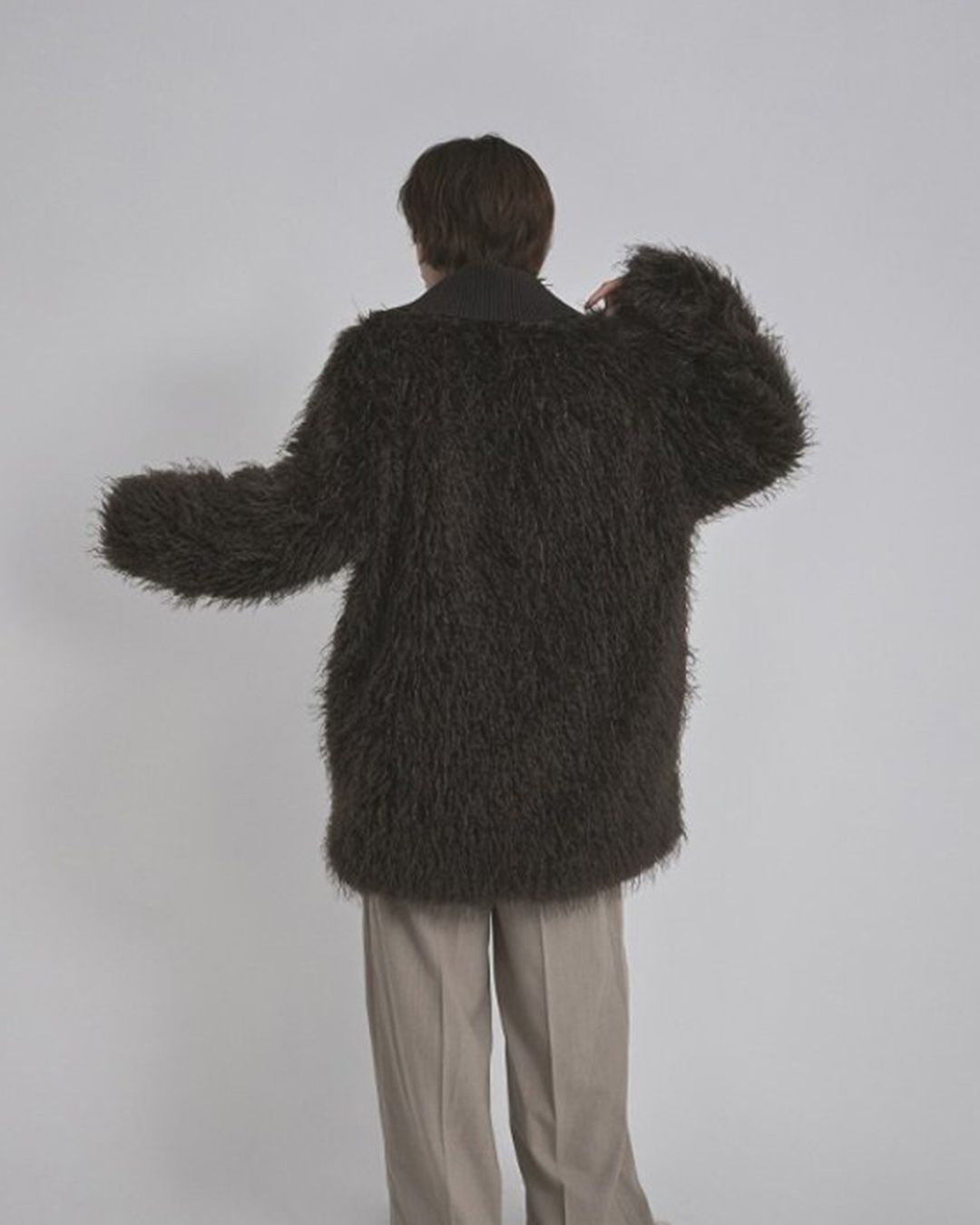 【先行予約】【26TH-06】モヘア調ファーカーディガン (ブラウン) Mohair Like Fur Cardigan (Brown) /  エコファー  /  フェイクファー 【受注期間6/14 23:59まで】