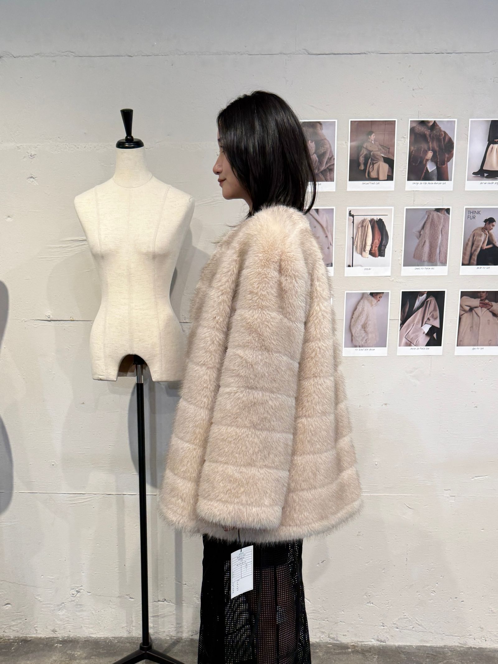 【25AW】Border Fur Coat (クリーム) / ボーダーファーコート / エコファー / フェイクファー