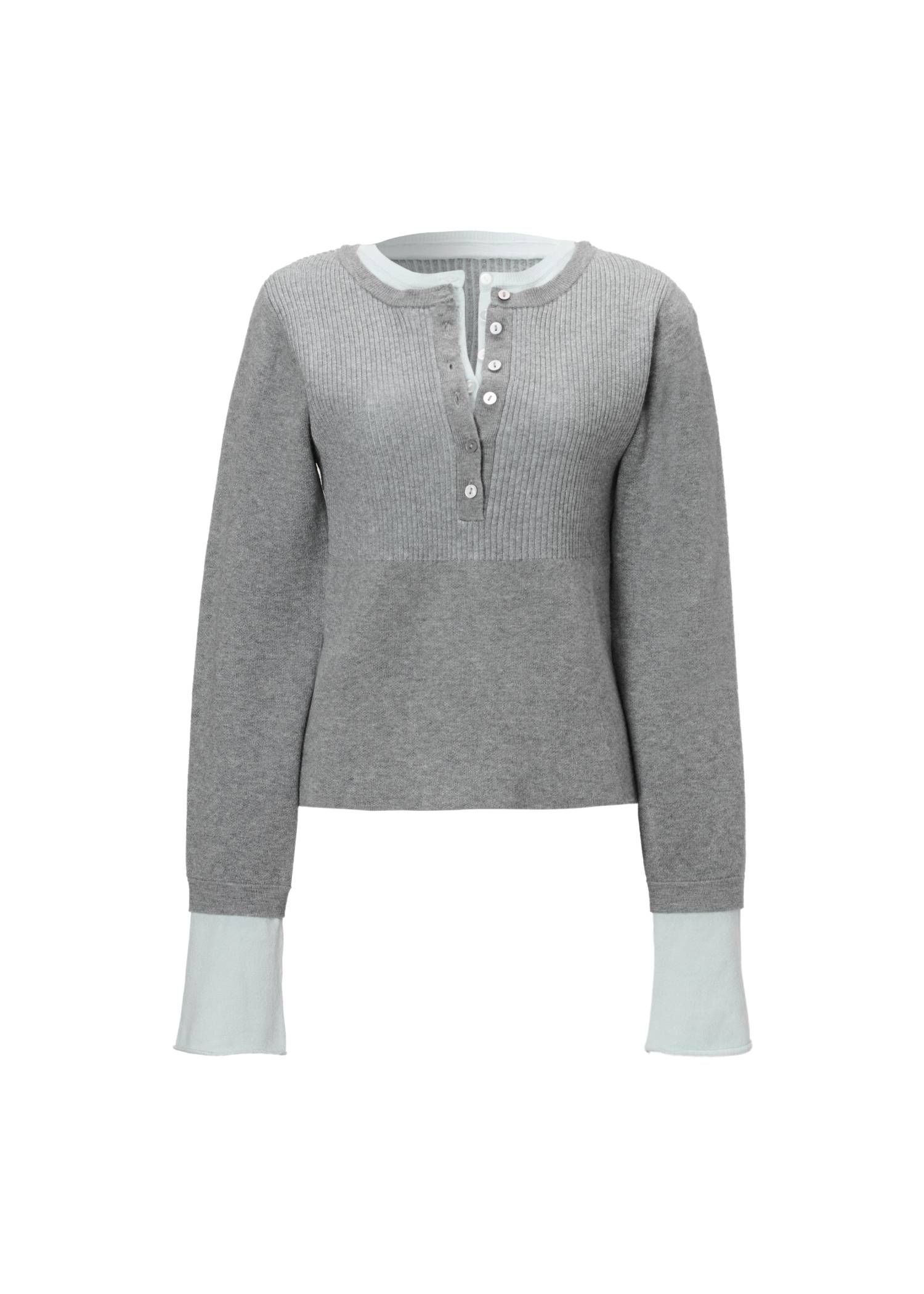 レイヤード ヘンリーニット (グレー) button henley effortless layered knit (Gray) /  26AW