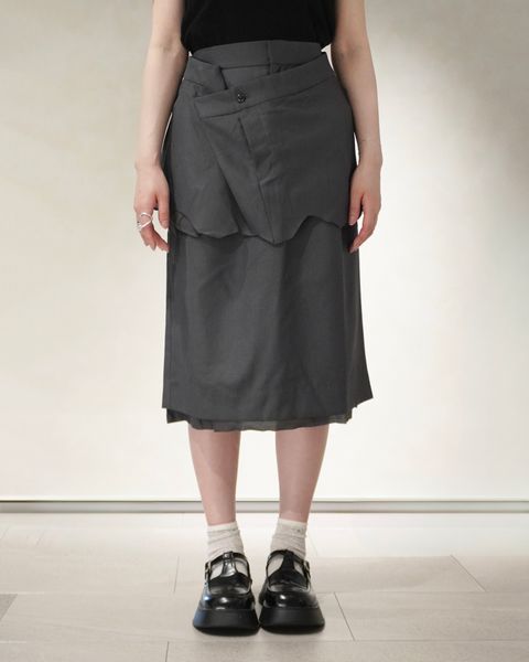 レイヤード ミディアム丈スカート (グレー) cut layered mid length skirt (Gray) /  26SS