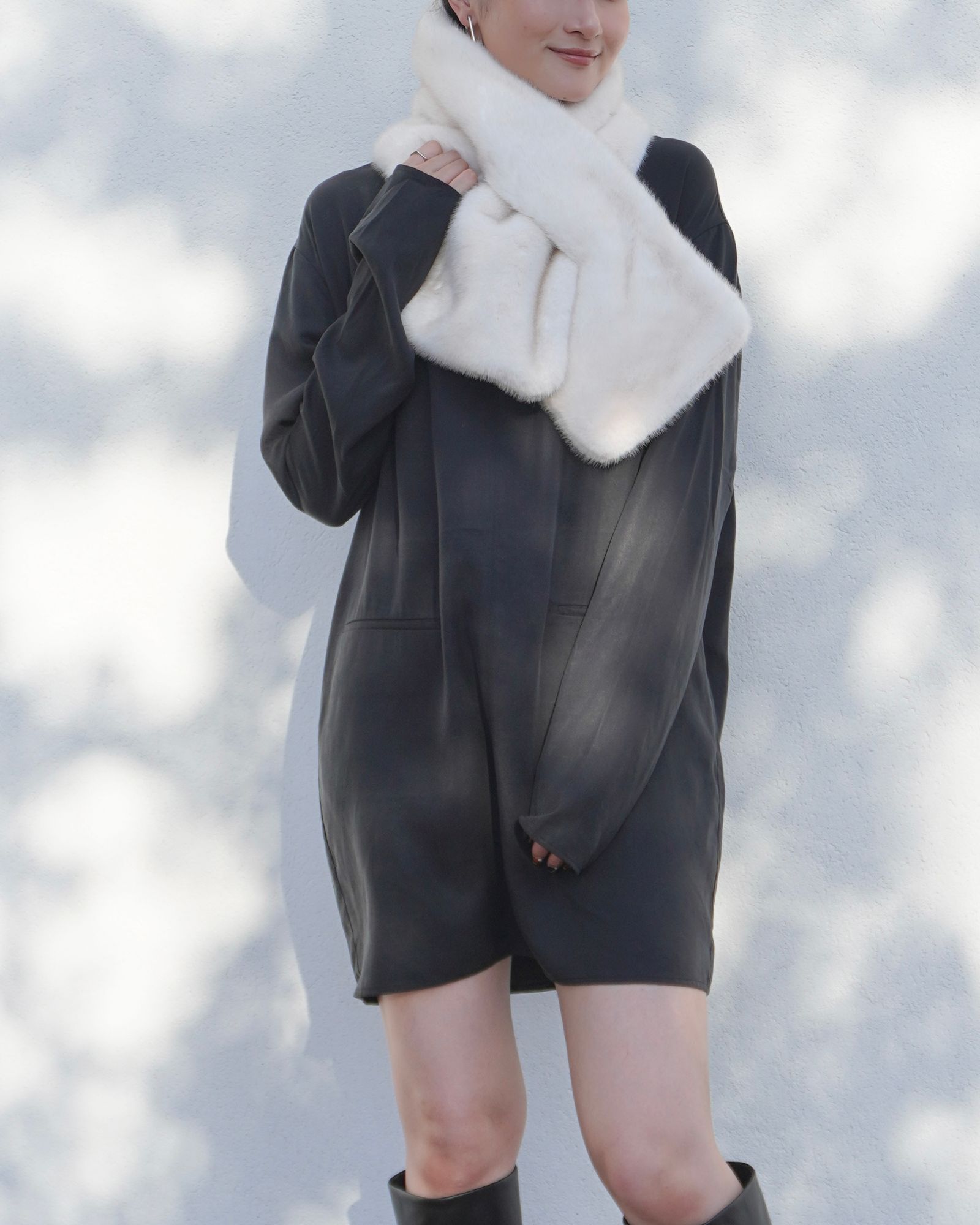【25AW】Mink Like Fur Tippet (アイボリー) / ミンクライクファー ティペット / ストール / エコファー / フェイクファー