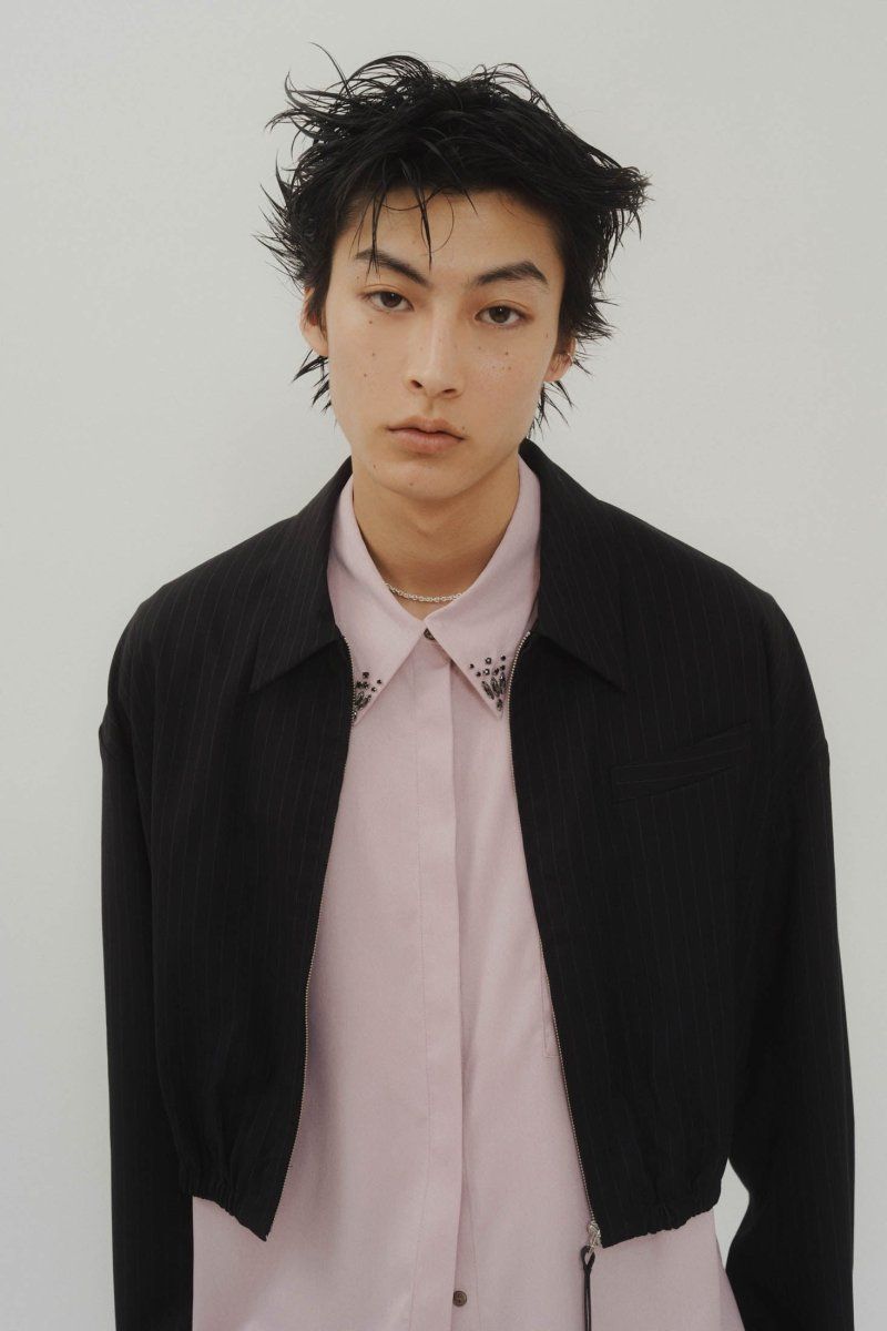 ストライプシャツブルゾン (ブラック) stripe shirt blouson (Black)