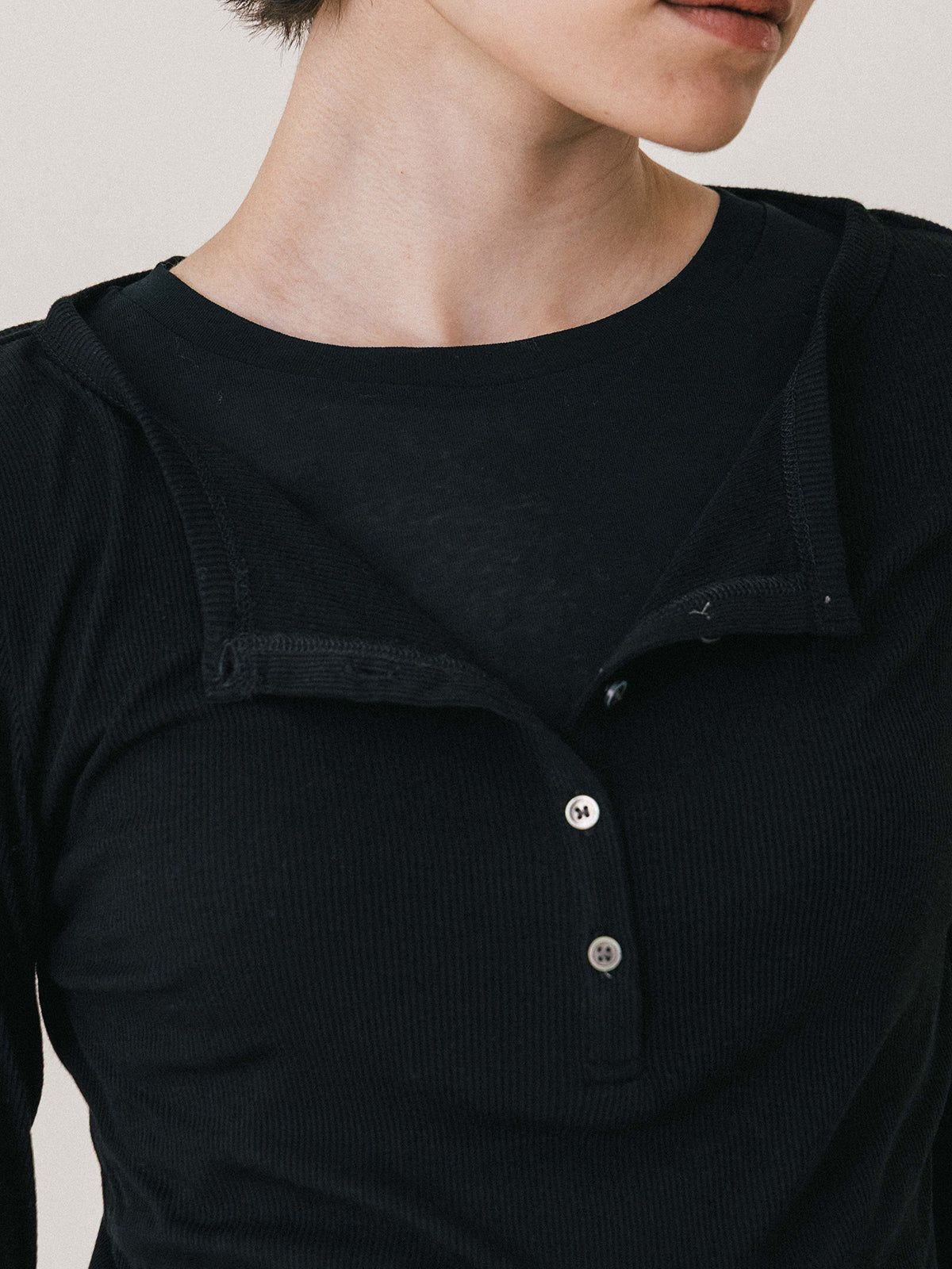 【25AW】LAYERED L/S HENLY TEE / レイヤード ロングスリーブ ヘンリーTシャツ (ブラック)