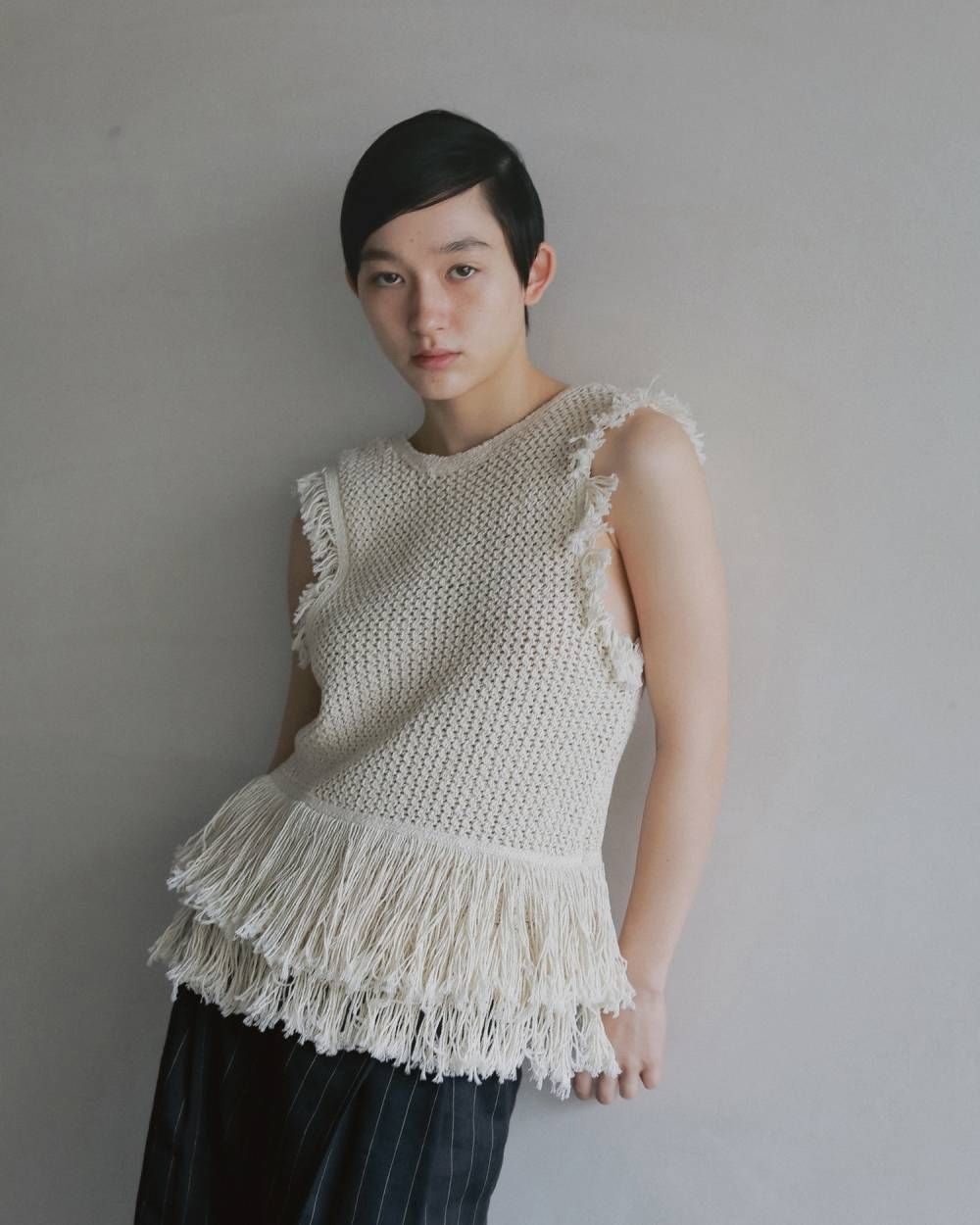 フリンジ ニットタンクトップ (アイボリー) Fringe Knit Tanktop (Ivory) / 26SS