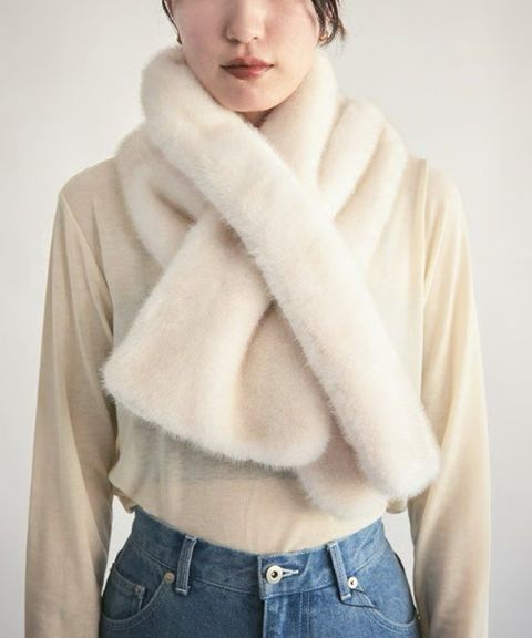 【25AW】Mink Like Fur Tippet (アイボリー) / ミンクライクファー ティペット / ストール / エコファー / フェイクファー