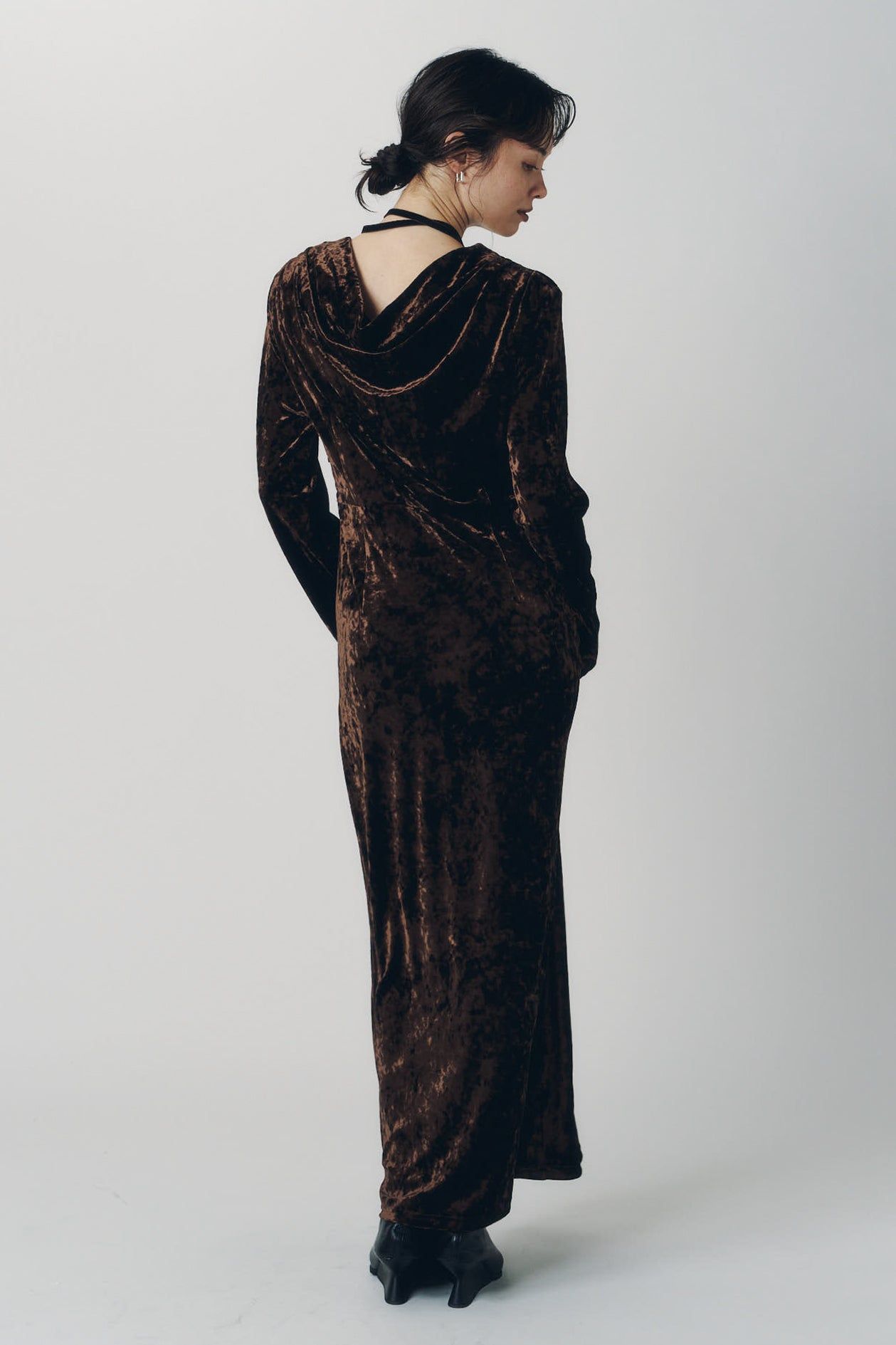 2ウェイ ベロアドレープドレス (ブラウン) 2way draped velour dress (Brown) / 26AW