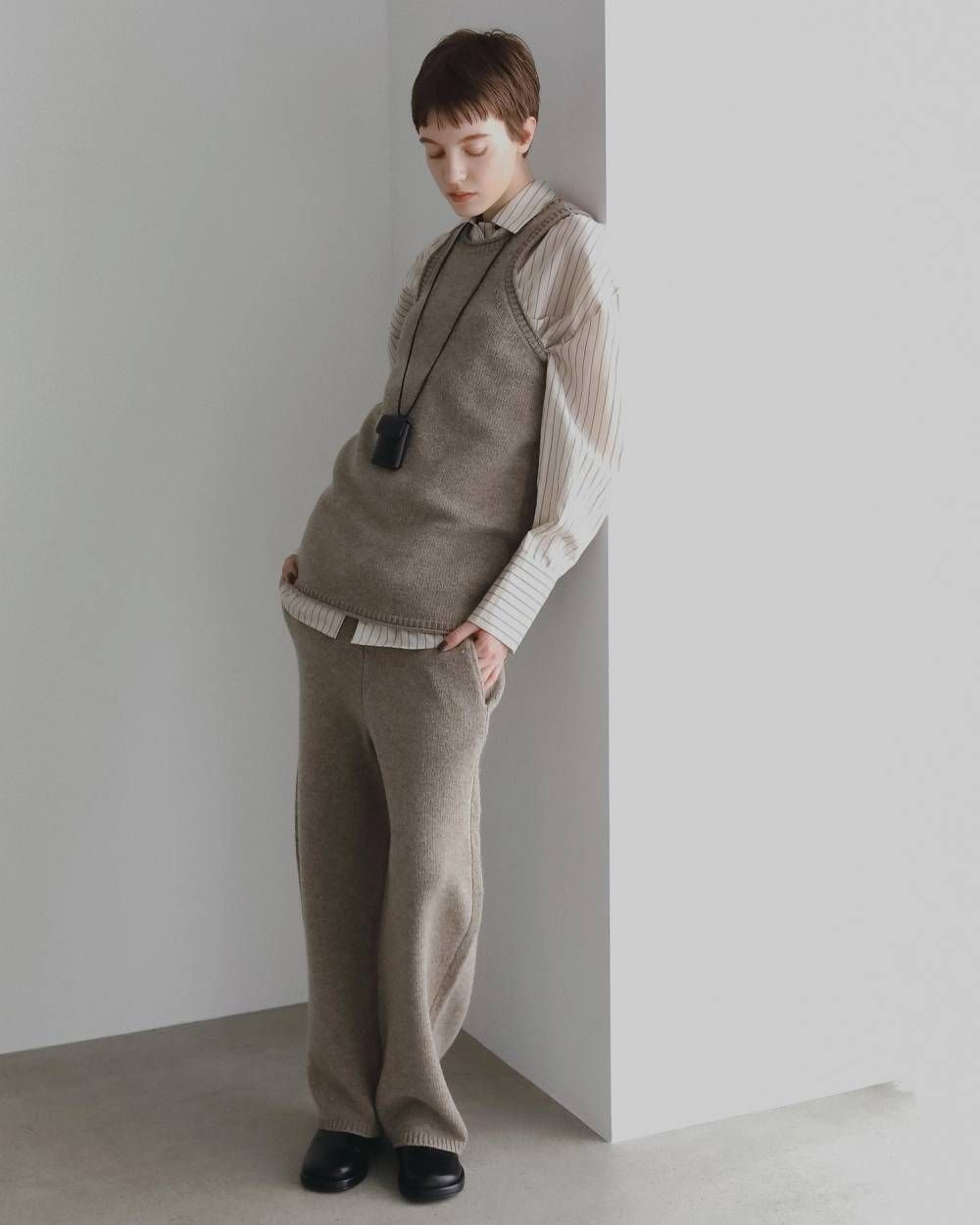 オープンカラーストライプシャツ (アイボリー) Opencollar Stripe Shirts (Ivory) / 26AW 【6月29日まで期間限定予約】
