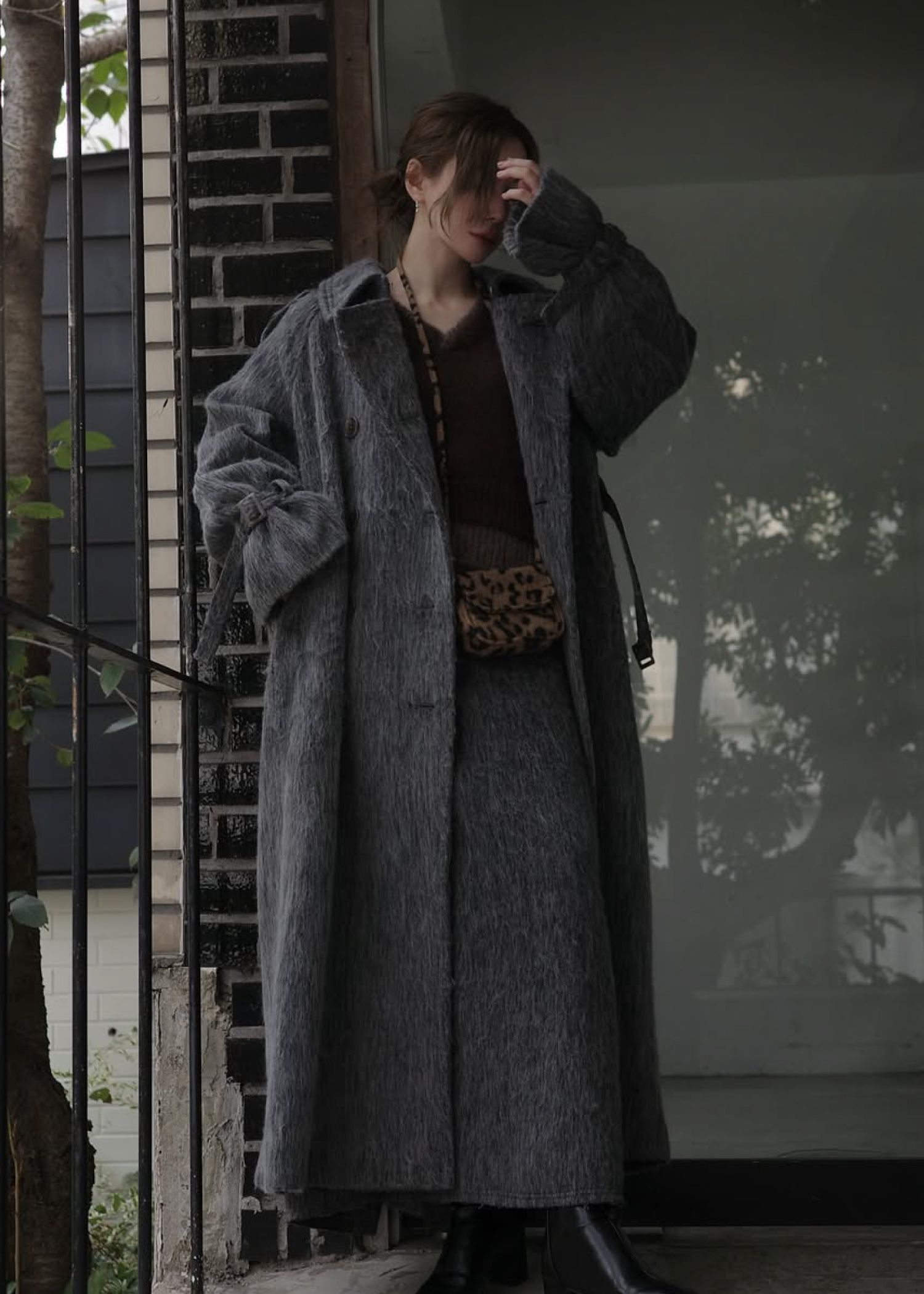 waist frill shaggy pencil SK / ウエストフリル シャギーペンシルスカート (チャコール) / 25AW /