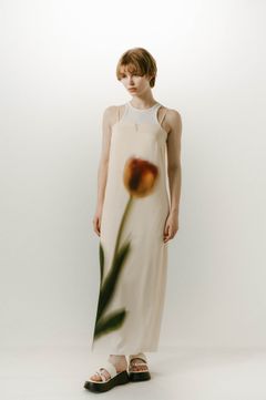 flower print satin dress / フラワープリントサテンドレス (イエロー) / 25SS  Knuth Marf