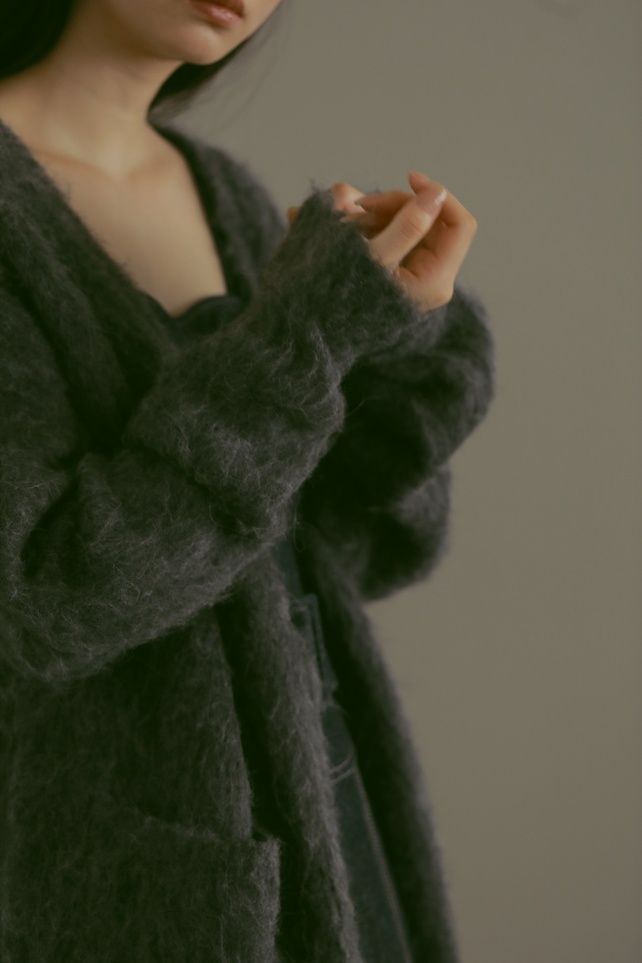 ALPACA WOOL STRAIGHT CARDIGAN / アルパカウールストレートカーディガン (チャコール) / ふわふわカーディガン / 体型カバー
