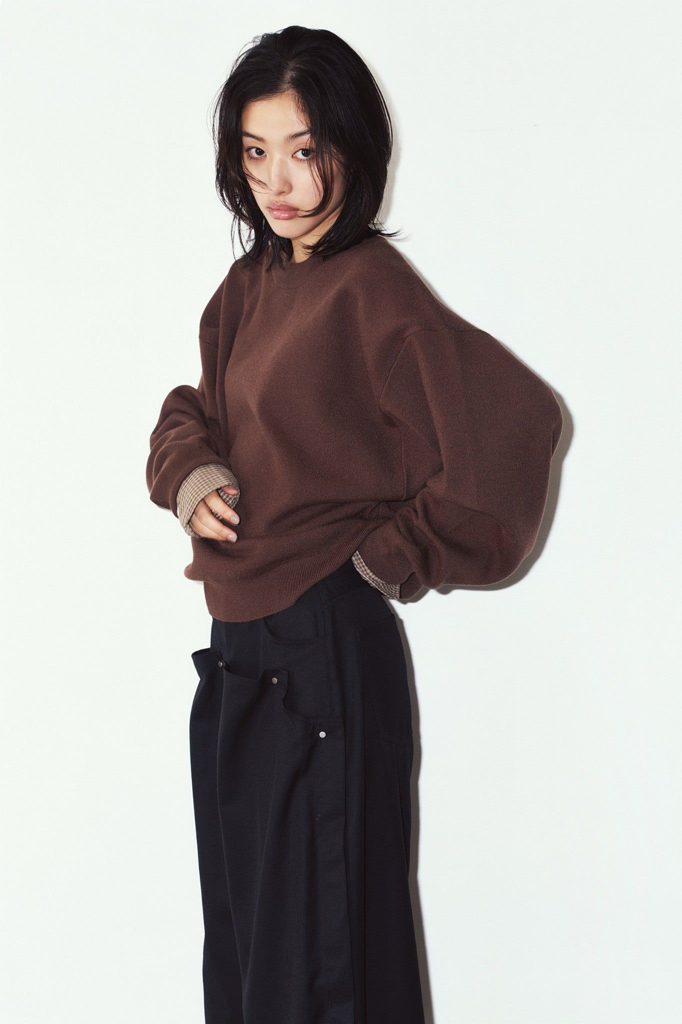 【UNISEXサイズ】2ウェイ ノームコア ニット (ブラウン) 2way cuffs normcore knit(unisex) (Brown) / 26AW