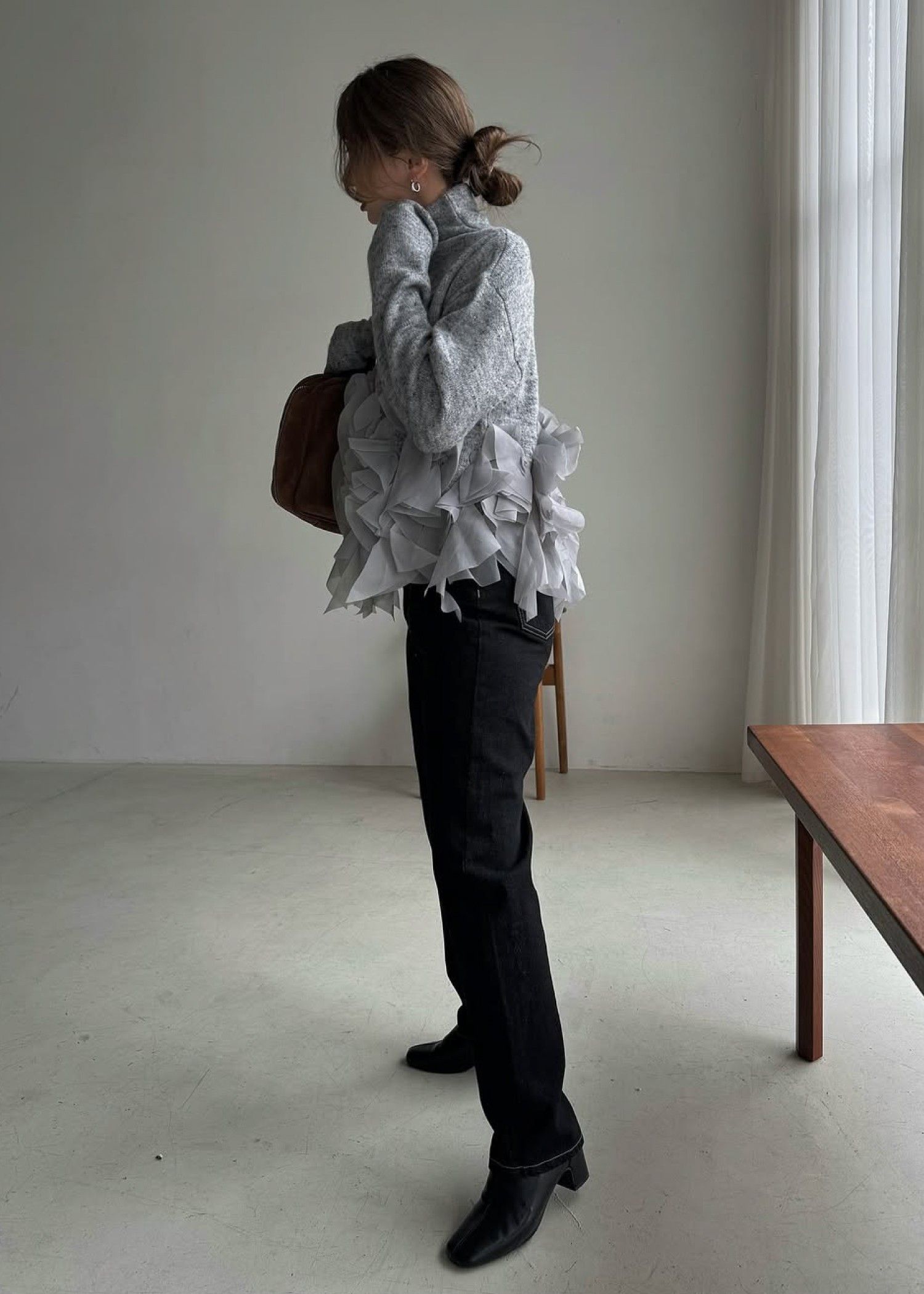 elastic waist more high denim PT / ウエストハイカットデニムパンツ (ブラック) / 25AW /