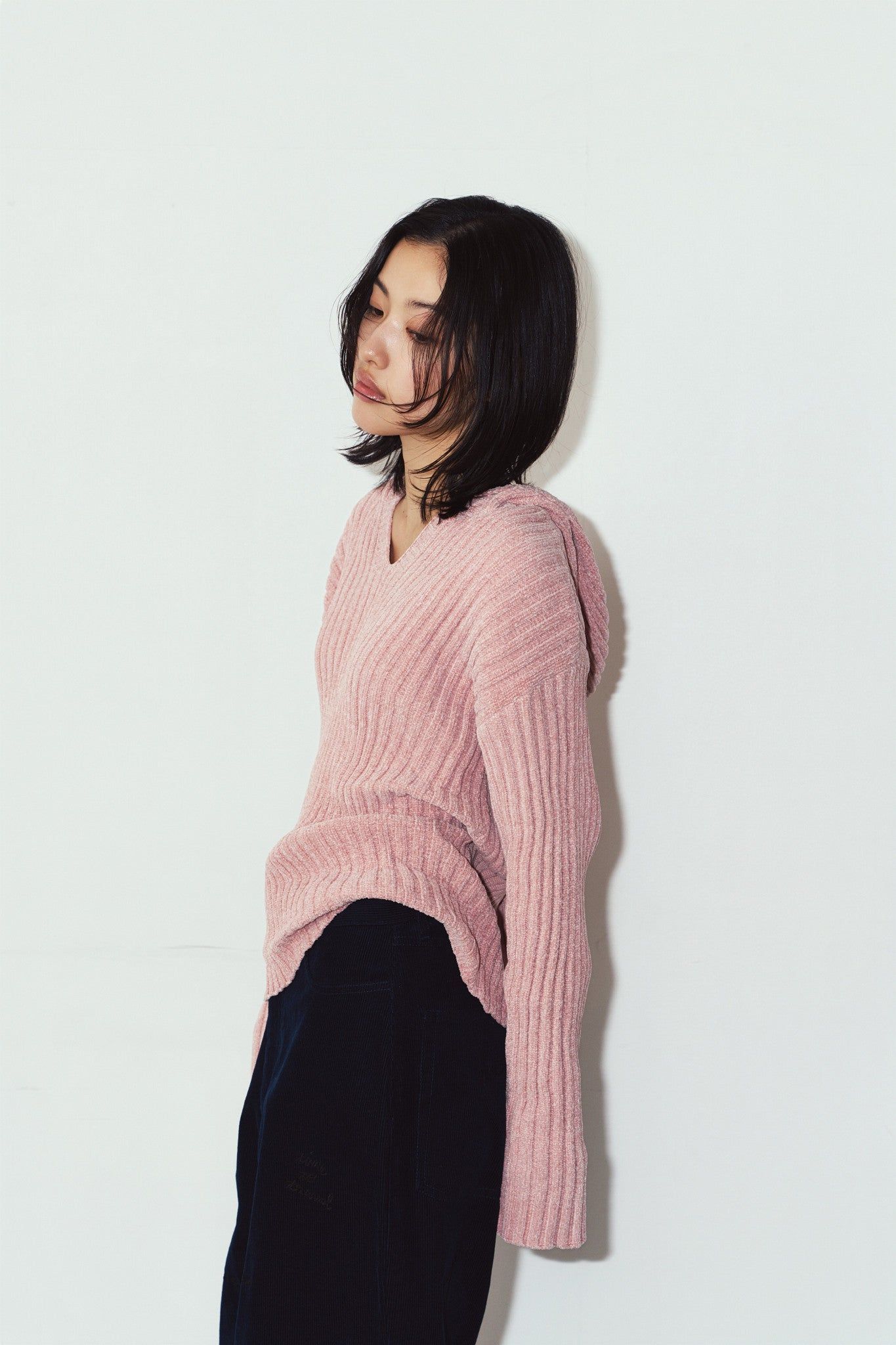 ブークレ ニット フーディ (ピンク) rib hoodie boucle knit (Pink) / 26AW